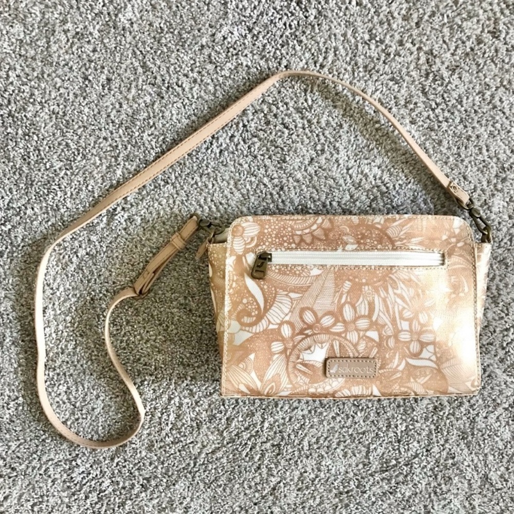SakRoots Rose Gold Tracy Crossbody Bag with Wallet Pouch Floral Metallic